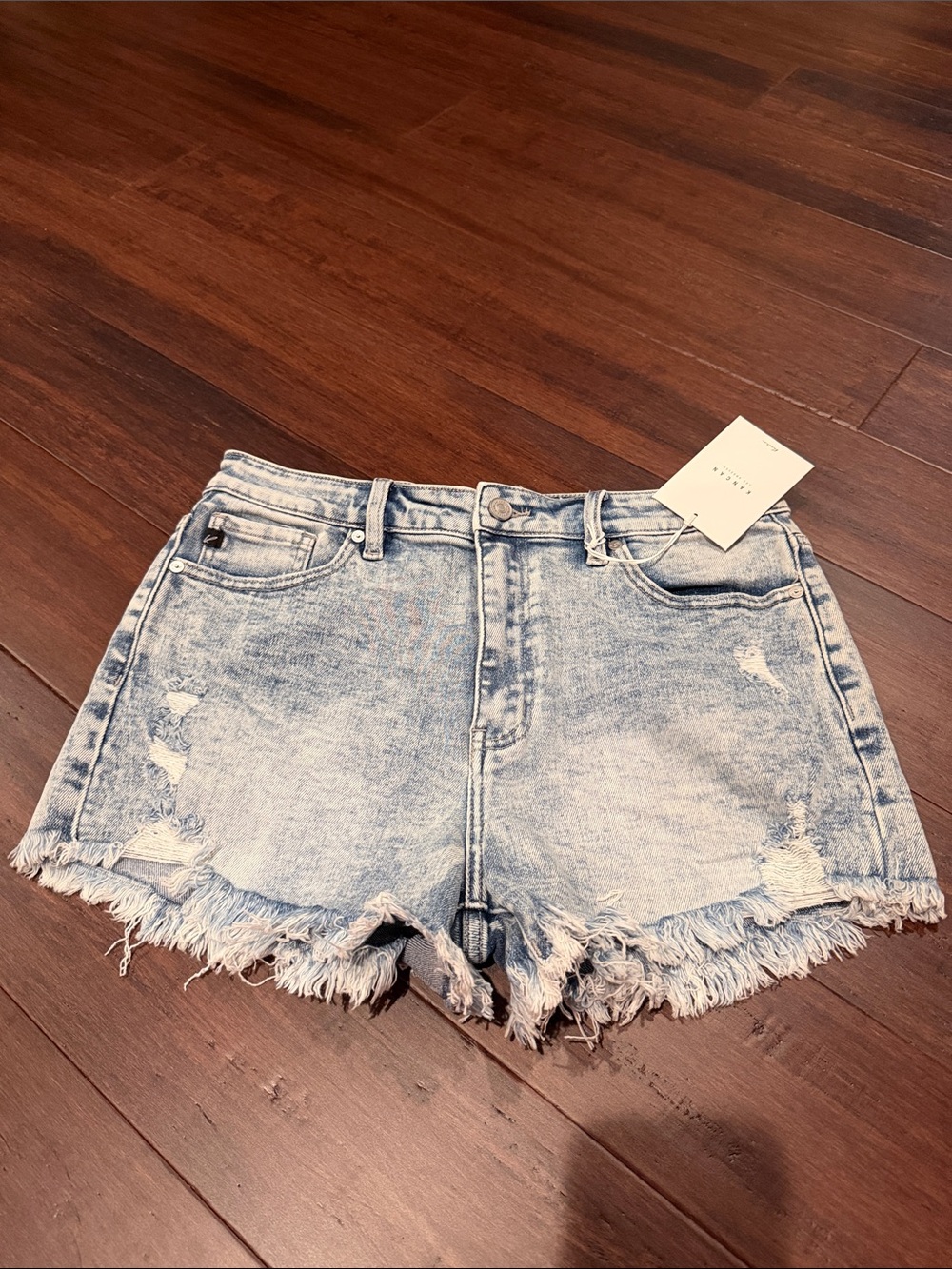KanCan High-Rise Light Wash Denim Shorts with Frayed Hem